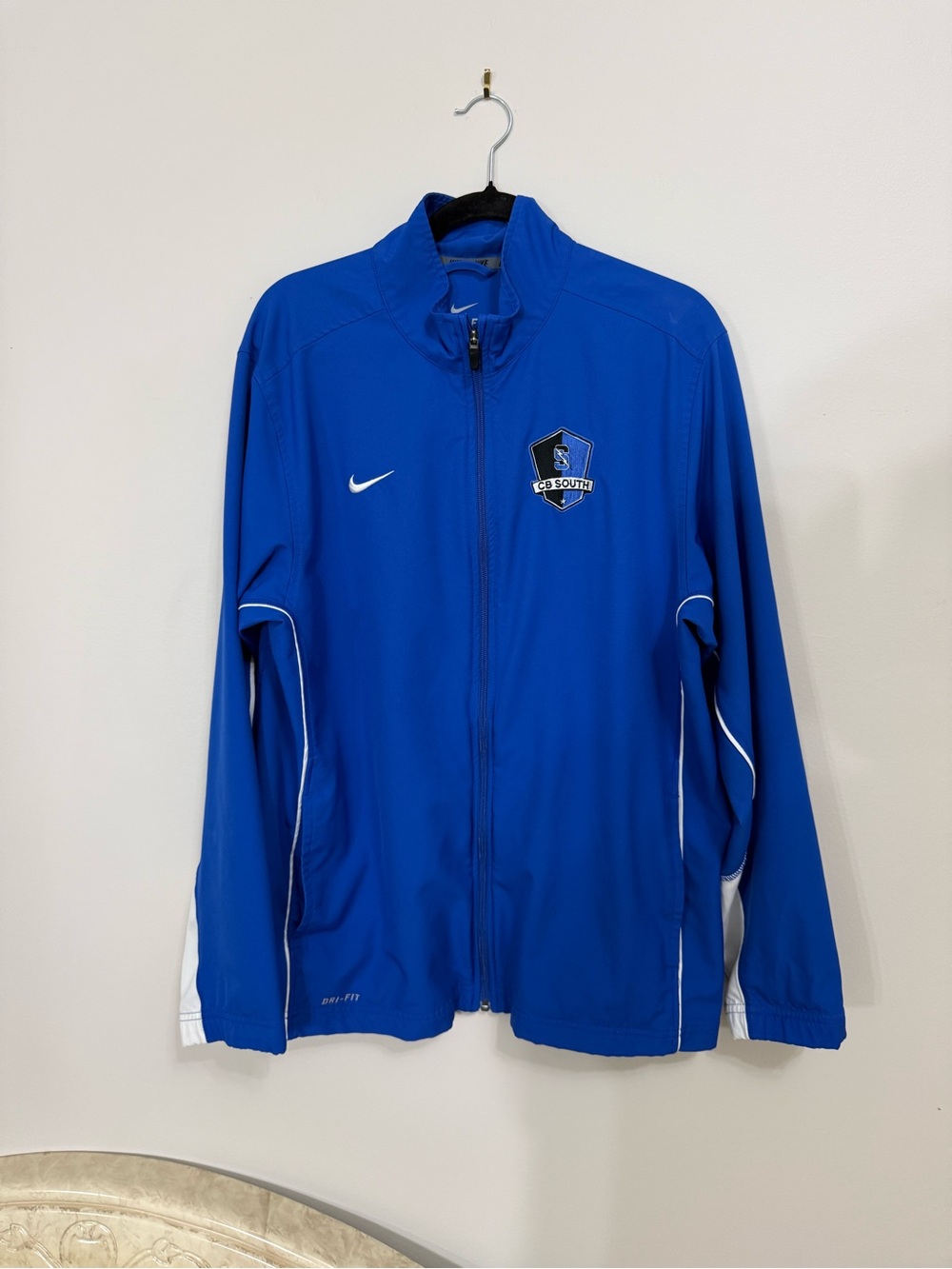 Nike Dri-Fit Large Blue Full-Zip Performance Track Jacket with White Accents EUC